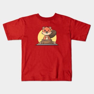Cute Beaver Sitting Cartoon Vector Icon Illustration Kids T-Shirt